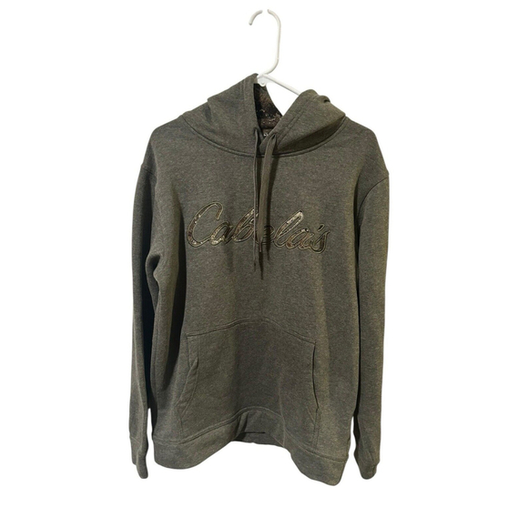 Vintage Cabelas‎ Size Large Gray Camouflage Spell Out Hooded Sweatshirt Hunting - Picture 1 of 6